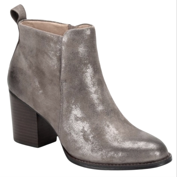 Sofft Ware Smoke Gray Boho Distressed Metallic Suede Chunky Heel Ankle Boots 10 - Picture 1 of 16
